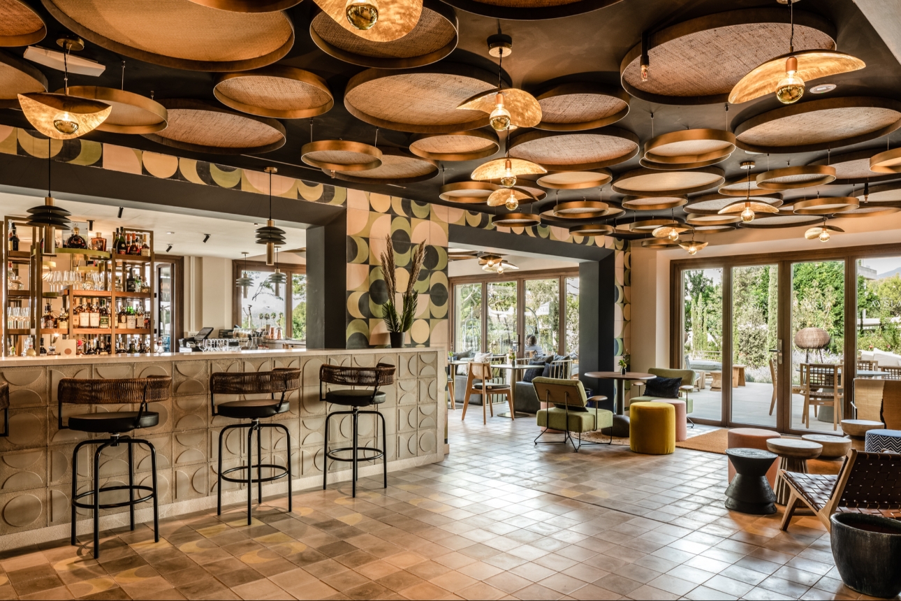 restaurant, lots of wooden earthy tones, 