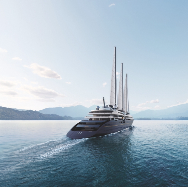 A large yacht in the sea